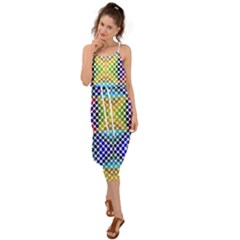 Colorful Circle Abstract White  Blue Yellow Red Waist Tie Cover Up Chiffon Dress