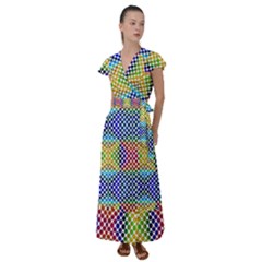 Colorful Circle Abstract White  Blue Yellow Red Flutter Sleeve Maxi Dress