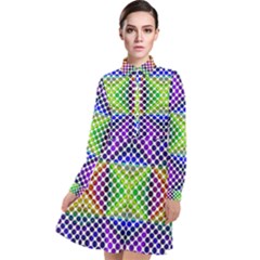 Colorful Circle Abstract White Purple Green Blue Long Sleeve Chiffon Shirt Dress by BrightVibesDesign