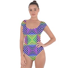 Colorful Circle Abstract White Purple Green Blue Short Sleeve Leotard  by BrightVibesDesign