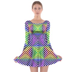 Colorful Circle Abstract White Purple Green Blue Long Sleeve Skater Dress by BrightVibesDesign