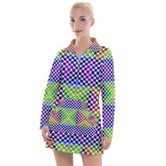 Colorful Circle Abstract White Purple Green Blue Women s Long Sleeve Casual Dress by BrightVibesDesign