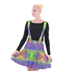 Colorful Circle Abstract White Purple Green Blue Suspender Skater Skirt by BrightVibesDesign