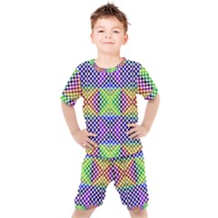 Colorful Circle Abstract White Purple Green Blue Kids  Tee And Shorts Set by BrightVibesDesign