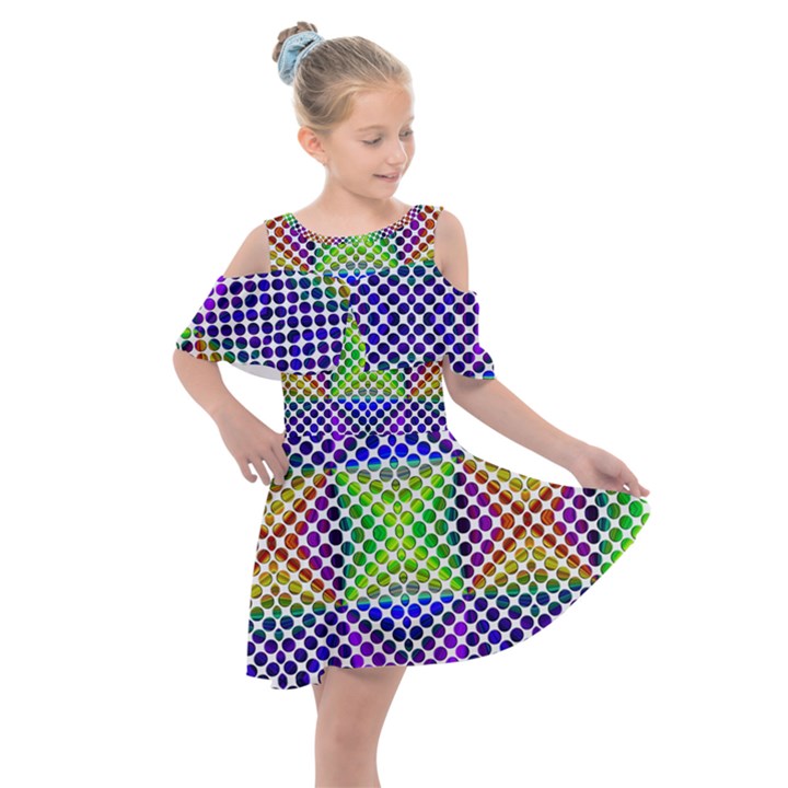 Colorful Circle Abstract White Purple Green Blue Kids  Shoulder Cutout Chiffon Dress