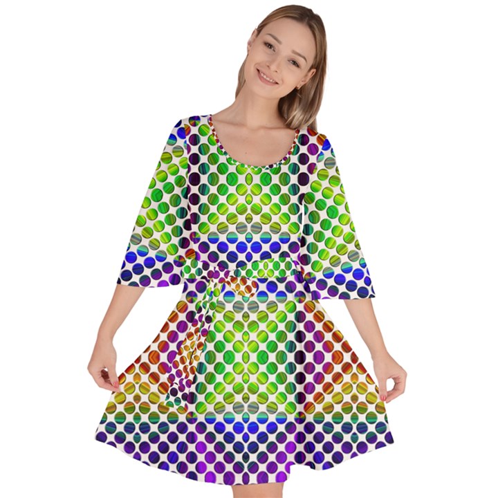 Colorful Circle Abstract White Purple Green Blue Velour Kimono Dress