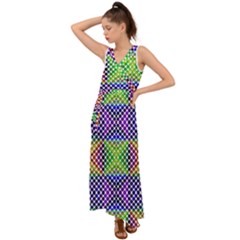 Colorful Circle Abstract White Purple Green Blue V-neck Chiffon Maxi Dress by BrightVibesDesign