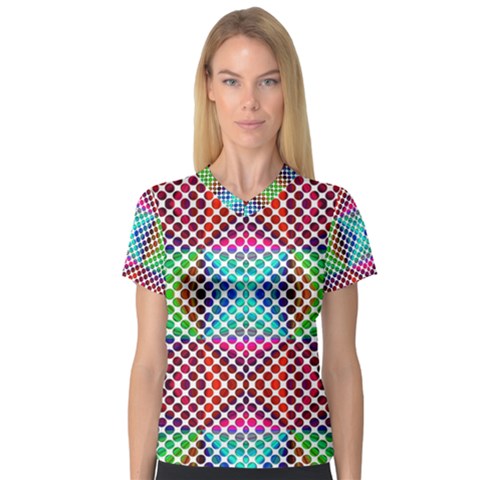 Colorful Circle Abstract White  Red Pink Green V-neck Sport Mesh Tee by BrightVibesDesign