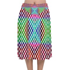 Colorful Circle Abstract White  Red Pink Green Velvet Flared Midi Skirt by BrightVibesDesign