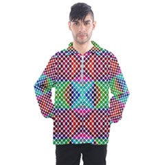 Colorful Circle Abstract White  Red Pink Green Men s Half Zip Pullover by BrightVibesDesign