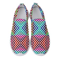 Colorful Circle Abstract White  Red Pink Green Women s Slip On Sneakers by BrightVibesDesign