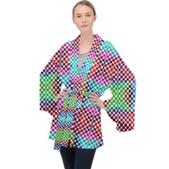 Colorful Circle Abstract White  Red Pink Green Long Sleeve Velvet Kimono  by BrightVibesDesign