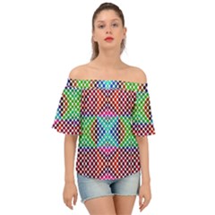 Colorful Circle Abstract White  Red Pink Green Off Shoulder Short Sleeve Top