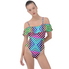 Colorful Circle Abstract White  Red Pink Green Frill Detail One Piece Swimsuit by BrightVibesDesign