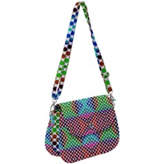 Colorful Circle Abstract White  Red Pink Green Saddle Handbag by BrightVibesDesign