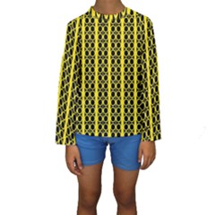 Circles Lines Black Yellow Kids  Long Sleeve Swimwear by BrightVibesDesign