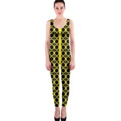 Circles Lines Black Yellow One Piece Catsuit by BrightVibesDesign