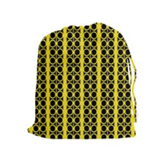 Circles Lines Black Yellow Drawstring Pouch (xl) by BrightVibesDesign