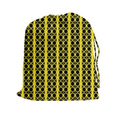 Circles Lines Black Yellow Drawstring Pouch (2xl) by BrightVibesDesign