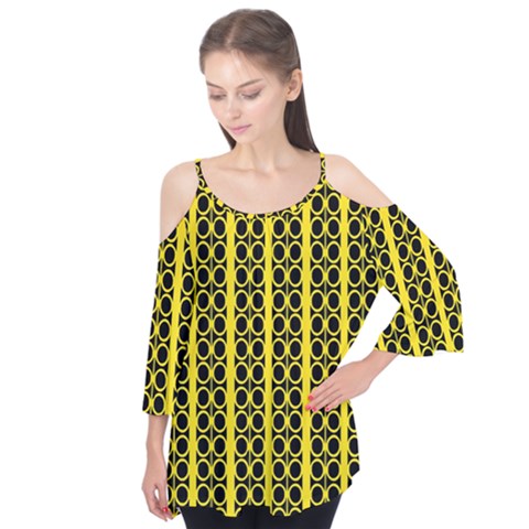 Circles Lines Black Yellow Flutter Tees by BrightVibesDesign