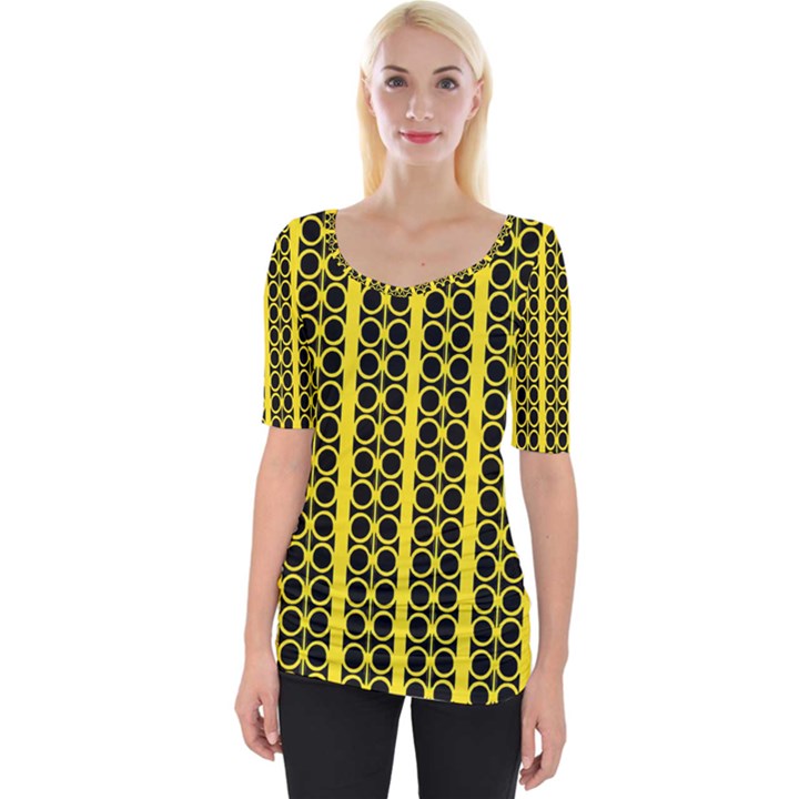 Circles Lines Black Yellow Wide Neckline Tee