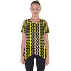 Circles Lines Black Yellow Cut Out Side Drop Tee by BrightVibesDesign