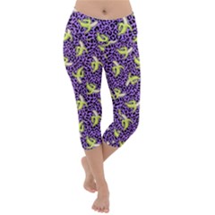 Banana Animal Print Pattern Purple Lightweight Velour Capri Yoga Leggings