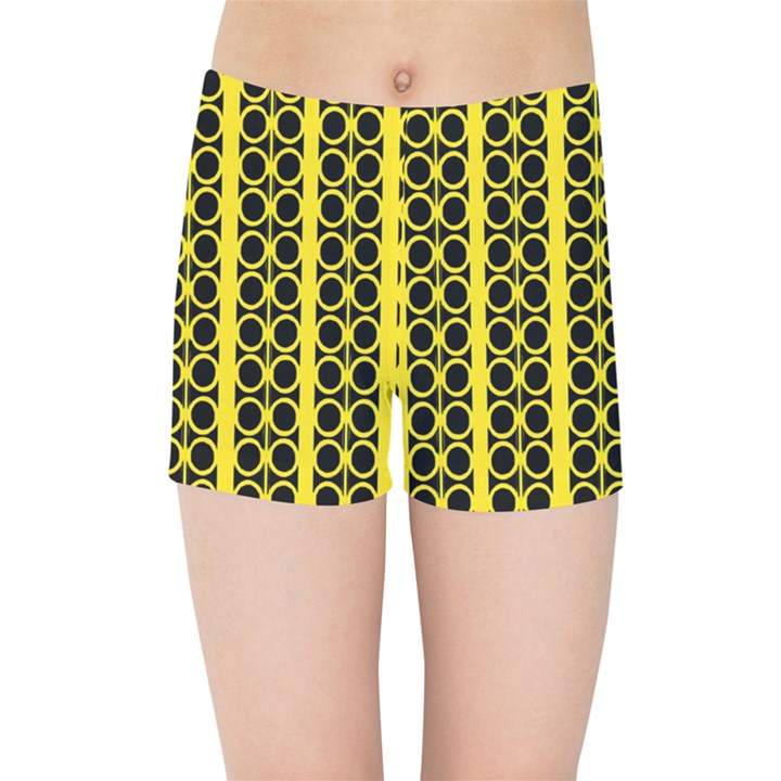 Circles Lines Black Yellow Kids  Sports Shorts