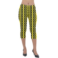 Circles Lines Black Yellow Lightweight Velour Capri Leggings  by BrightVibesDesign