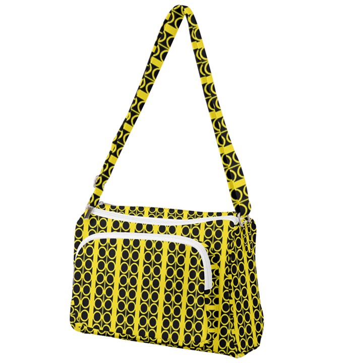 Circles Lines Black Yellow Front Pocket Crossbody Bag