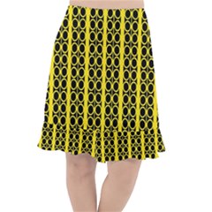 Circles Lines Black Yellow Fishtail Chiffon Skirt by BrightVibesDesign