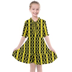 Circles Lines Black Yellow Kids  All Frills Chiffon Dress by BrightVibesDesign