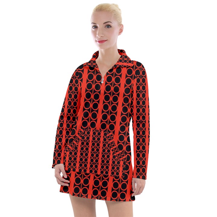 Circles Lines Black Orange Women s Long Sleeve Casual Dress