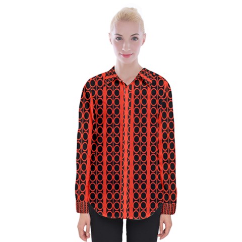 Circles Lines Black Orange Womens Long Sleeve Shirt by BrightVibesDesign