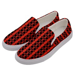 Circles Lines Black Orange Men s Canvas Slip Ons by BrightVibesDesign