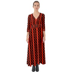 Circles Lines Black Orange Button Up Boho Maxi Dress by BrightVibesDesign