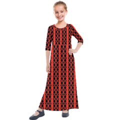 Circles Lines Black Orange Kids  Quarter Sleeve Maxi Dress by BrightVibesDesign