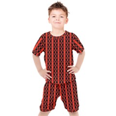 Circles Lines Black Orange Kids  Tee And Shorts Set by BrightVibesDesign