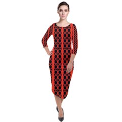 Circles Lines Black Orange Quarter Sleeve Midi Velour Bodycon Dress