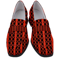 Circles Lines Black Orange Women s Chunky Heel Loafers by BrightVibesDesign