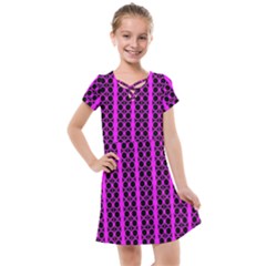 Circles Lines Black Pink Kids  Cross Web Dress by BrightVibesDesign