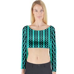 Circles Lines Black Green Long Sleeve Crop Top by BrightVibesDesign