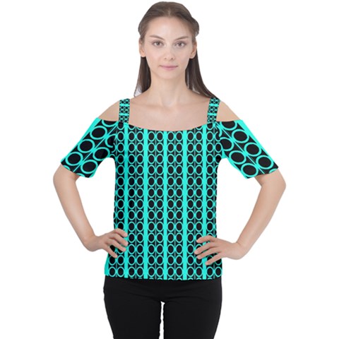 Circles Lines Black Green Cutout Shoulder Tee by BrightVibesDesign