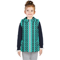 Circles Lines Black Green Kids  Hooded Puffer Vest by BrightVibesDesign