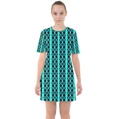 Circles Lines Black Green Sixties Short Sleeve Mini Dress