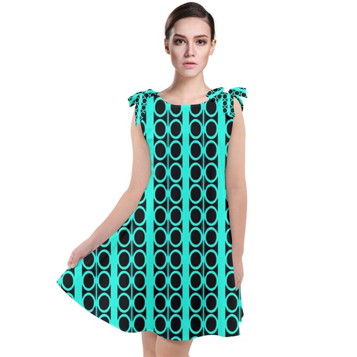 Circles Lines Black Green Tie Up Tunic Dress