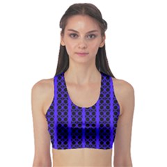 Circles Lines Black Blue Sports Bra by BrightVibesDesign