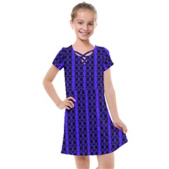 Circles Lines Black Blue Kids  Cross Web Dress by BrightVibesDesign