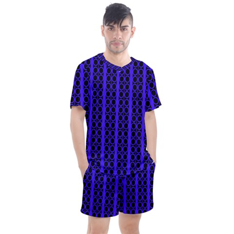 Circles Lines Black Blue Men s Mesh Tee And Shorts Set by BrightVibesDesign