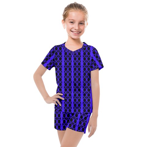 Circles Lines Black Blue Kids  Mesh Tee And Shorts Set by BrightVibesDesign